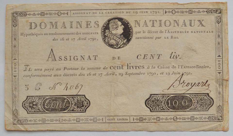 14 Assignaten in Francs, Livres und Sols