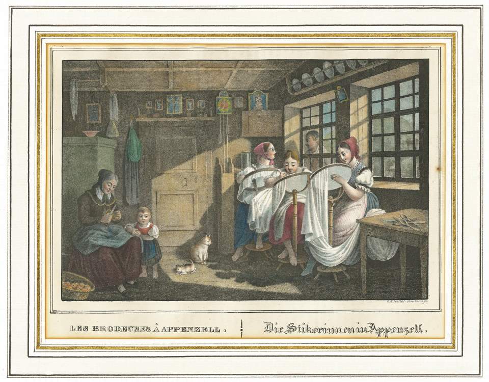 Kreidelithografie «Les Brodeuses à Appenzell», 1840