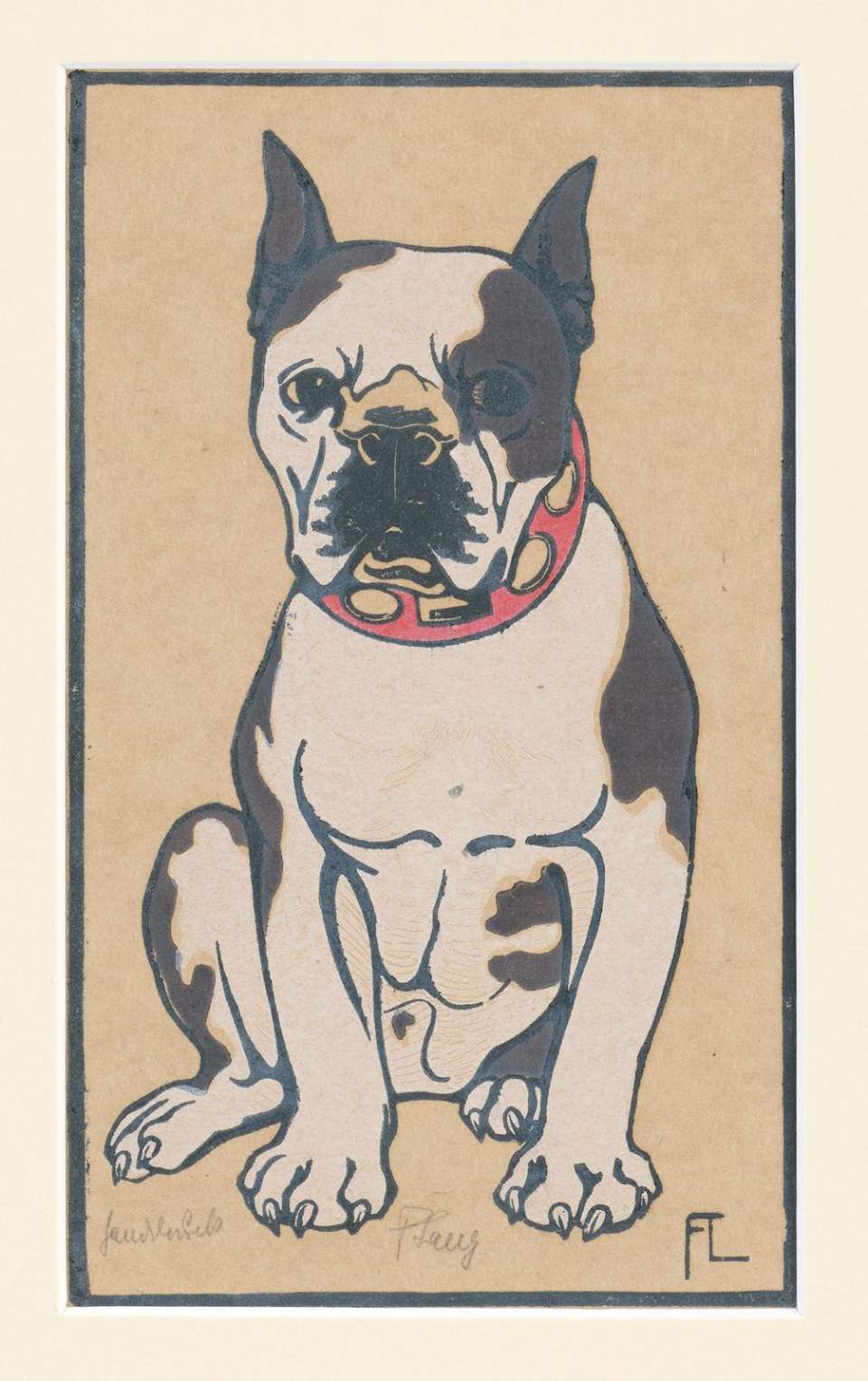 Farbholzschnitt "Boston-Terrier" Fritz Lang