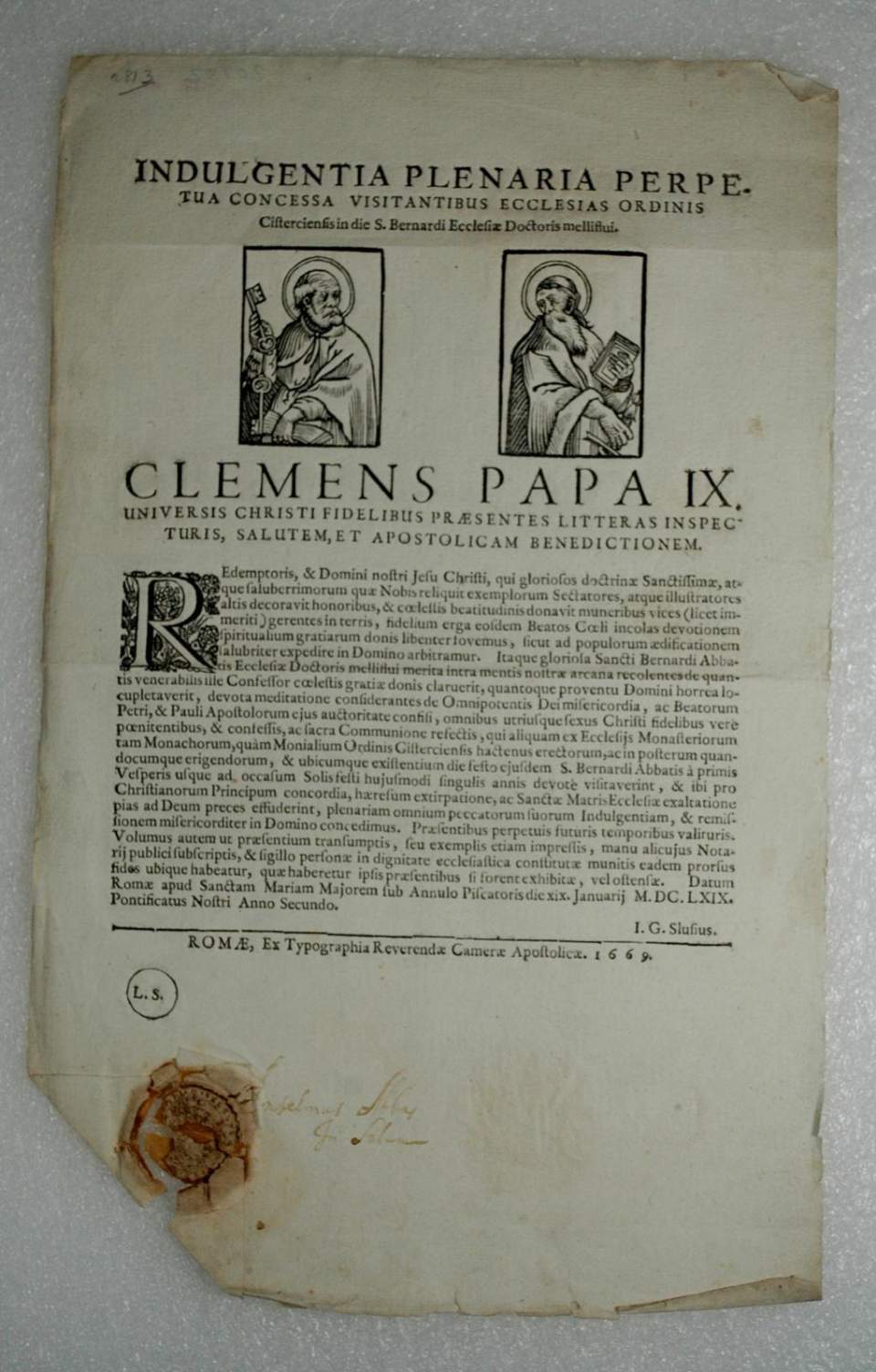 Ablassbrief  von Papst Clemens IX., 1669