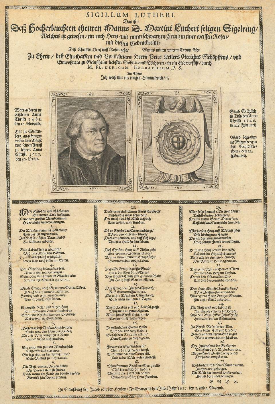 Gedrucktes Blatt "Siegelring" zum Jubiläum d. Thesenanschlags 1517