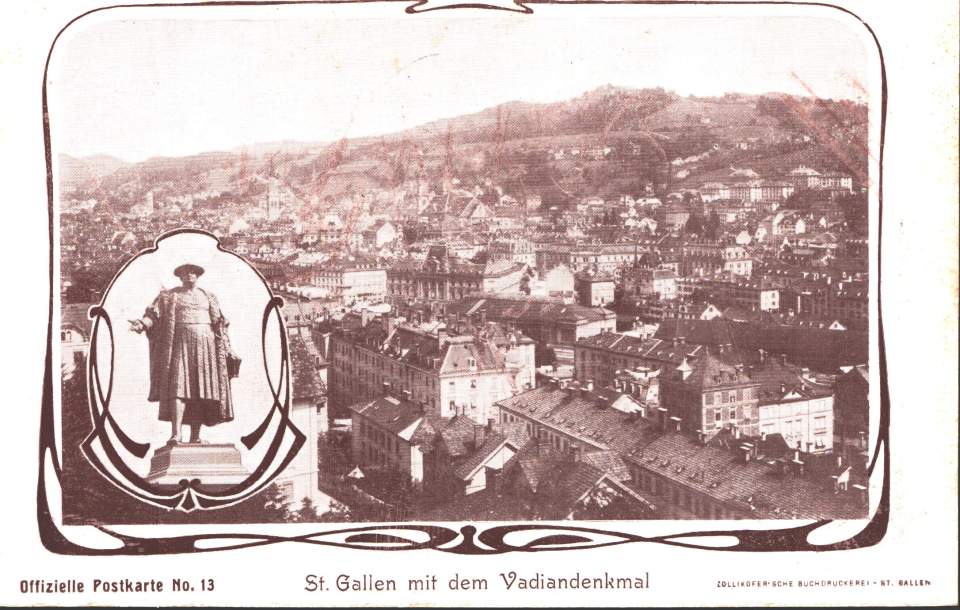 Postkarte St.Gallen mit Vadiandenkmal