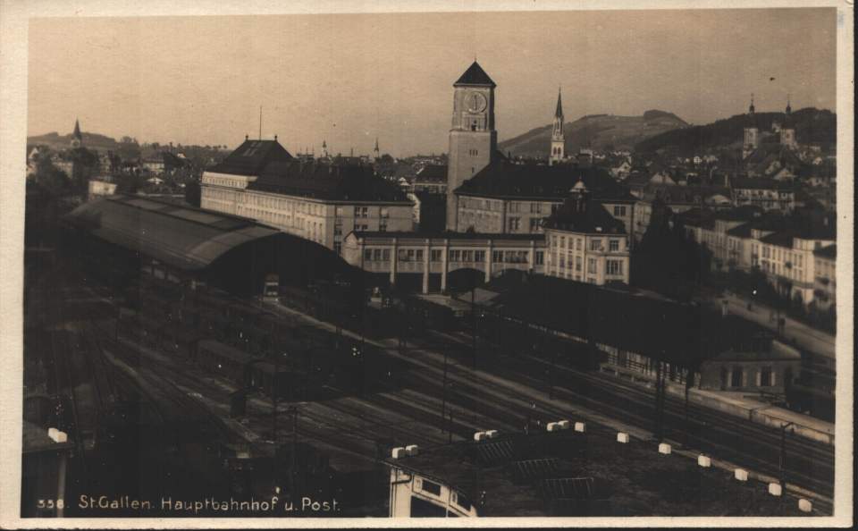 Postkarte Hauptbahnhof und Post St.Gallen