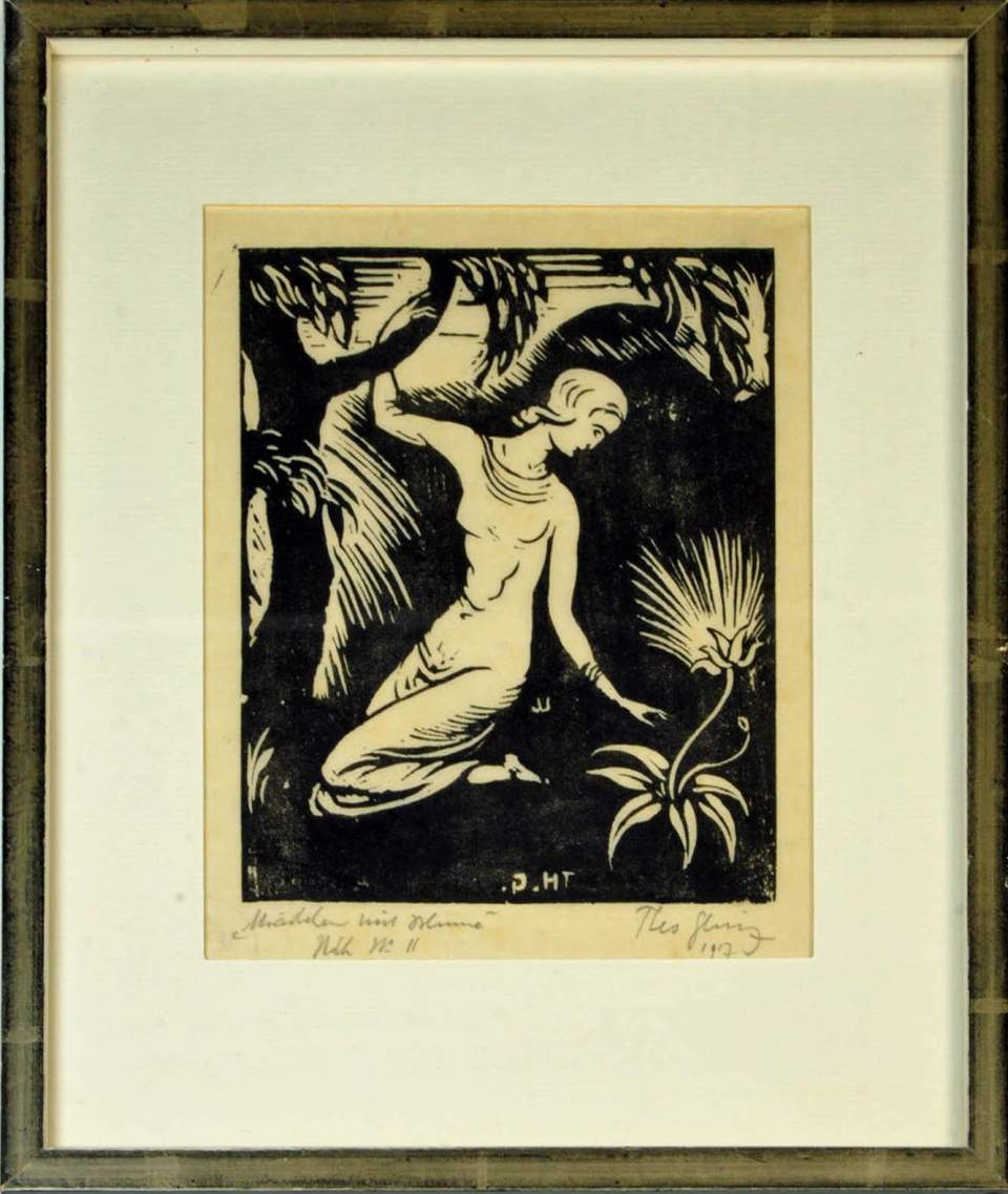 Holzschnitt, Druckgrafik, Madonna mit Blume