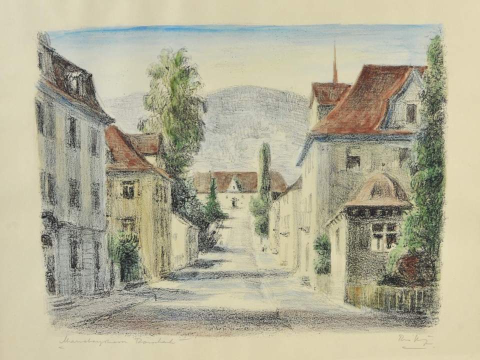 Aquarell,Strassenszene von Rorschach