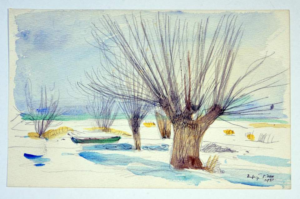 Aquarell, Weidenbaum