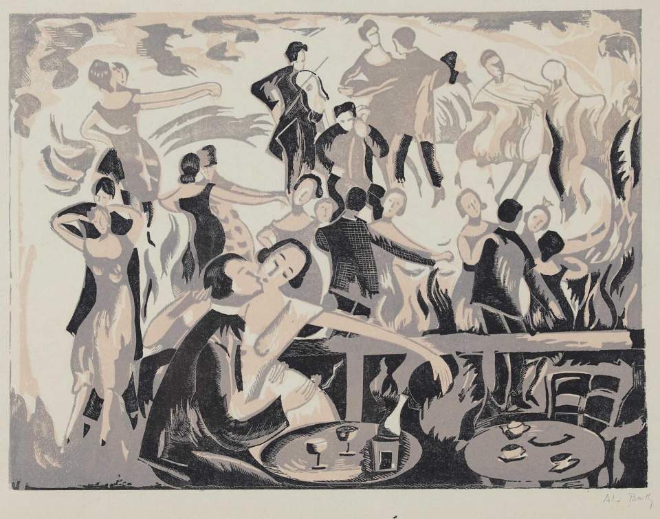 Farbholzschnitt "Dancing"
