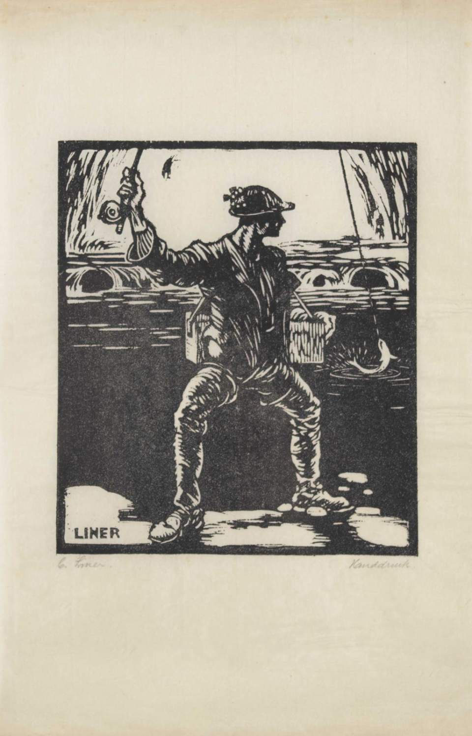Farbholzschnitt "Der Fischer"