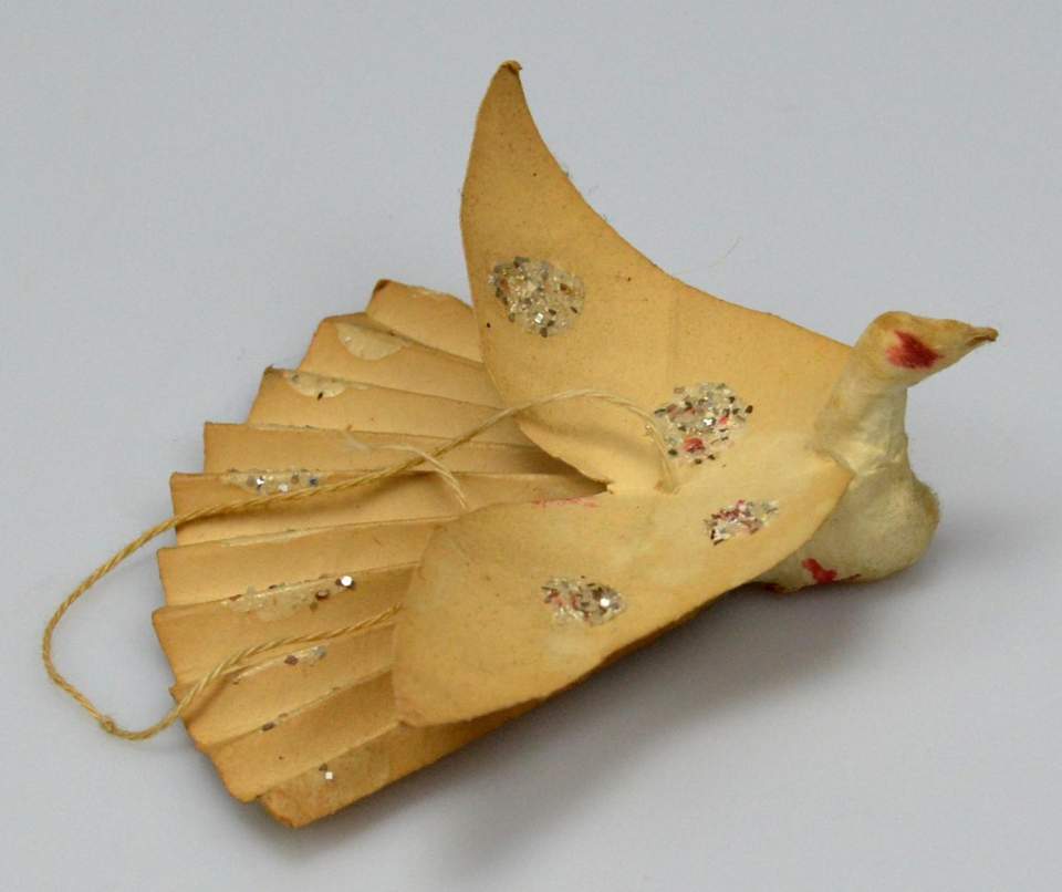 Weihnachtsschmuck, Vogel aus Watte, Papier