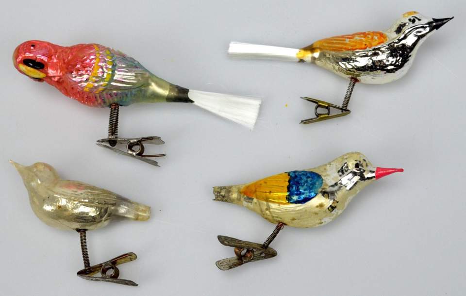 Weihnachtsschmuck, 4 Glasvögel