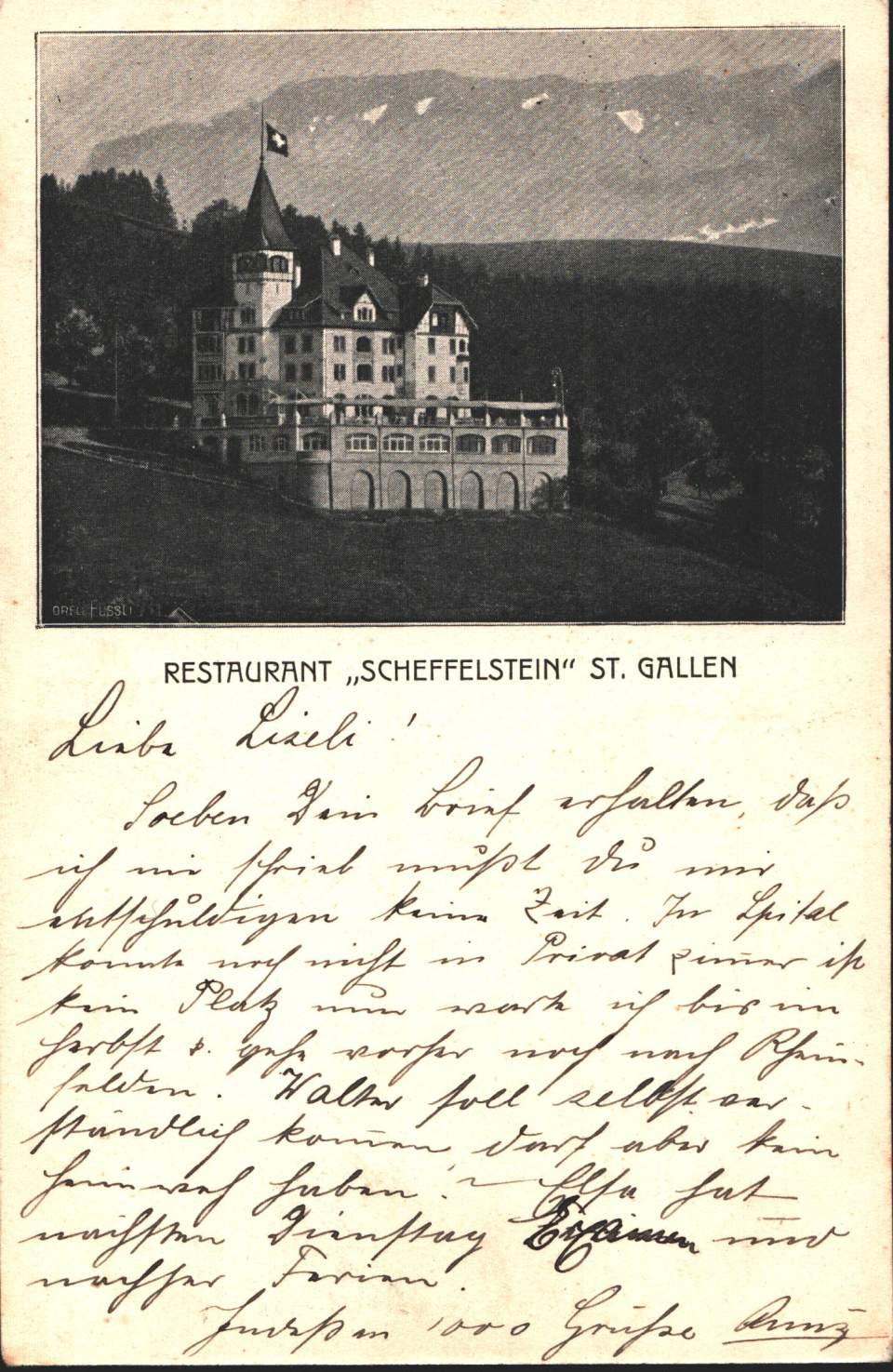 Postkarte Restaurant Scheffelstein St. Gallen