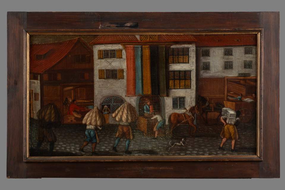 Älteste Bilderfolge zur Verarbeitung von Flachs zu Leinen, Leinwandzyklus (11 Bilder), Bild 10: Färben