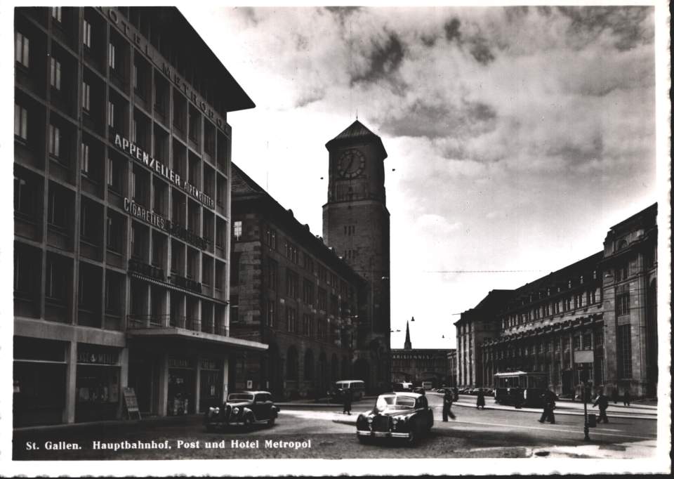 Postkarte Hauptbahnhof, Post und Hotel Metropol