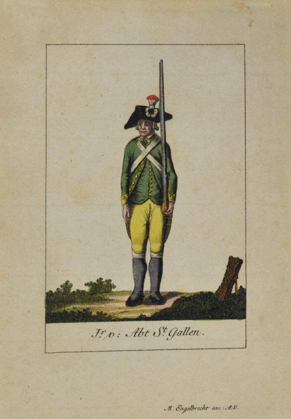 Stich, kolorierter Stich, Militaria