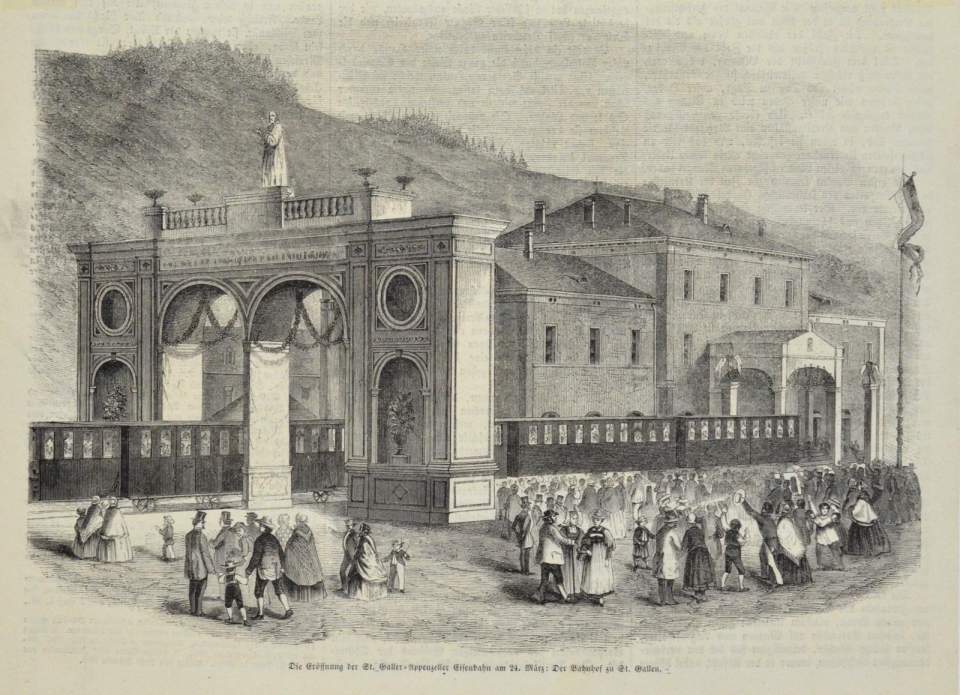 Zeitungsbild zur Eröffnung der Bahnlinie Winterthur - St. Gallen 1856