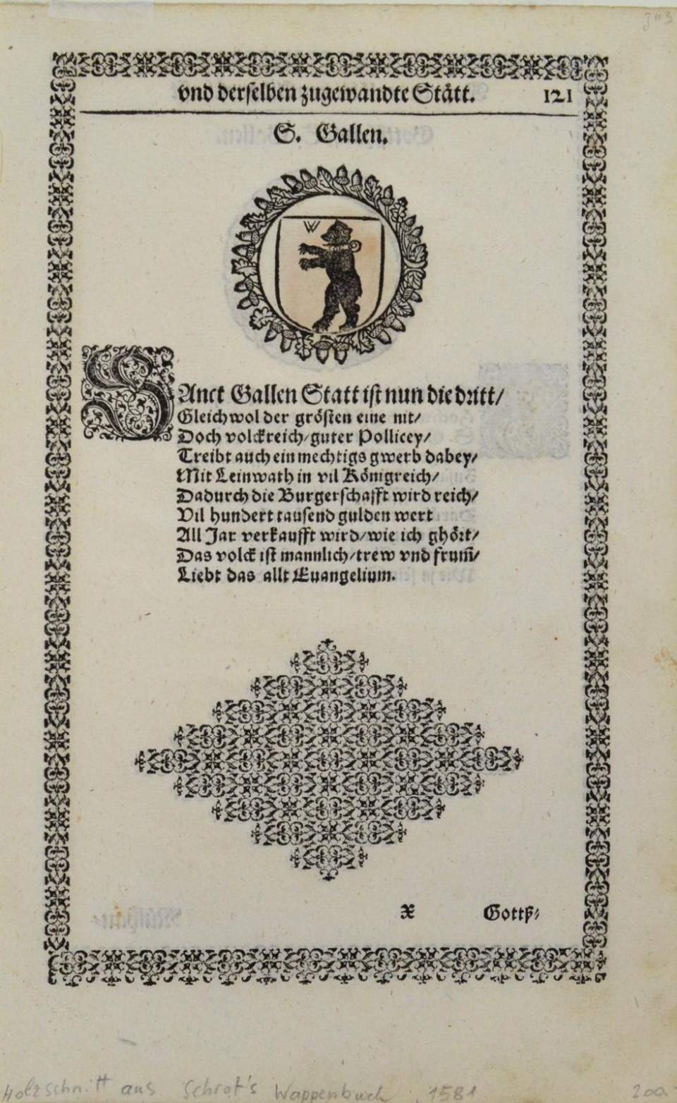 Holzschnitte aus Schrot's Wappenbuch, St. Gallen und Gottshaus St. Gallen 1581