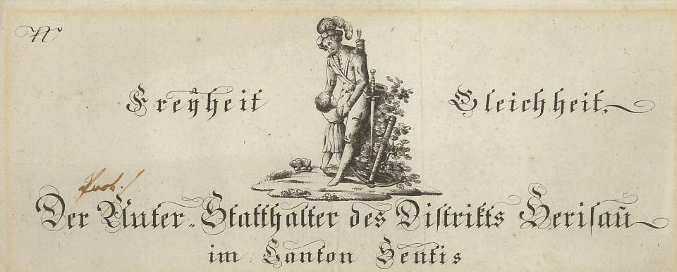 Briefkopf des Unterstatthalters District Herisau, Ct. Sentis 1798