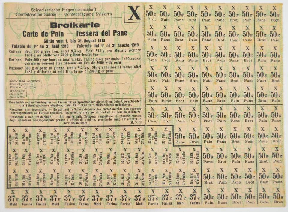 Brotkarte, Rationierungsmarken von 1919