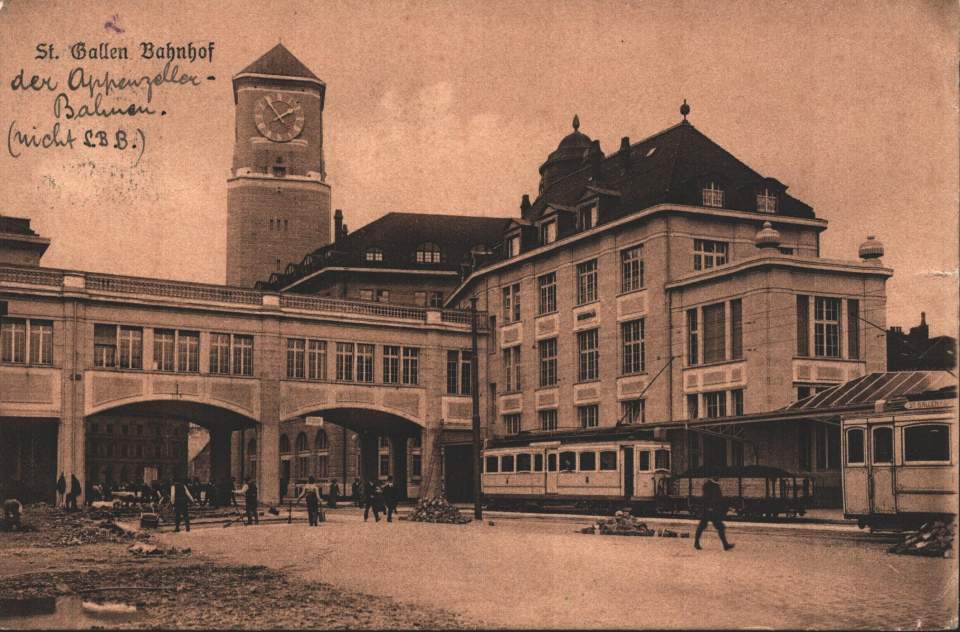 Ansichtskarte, Bahnhof St. Gallen, Gaiser Bahnhof