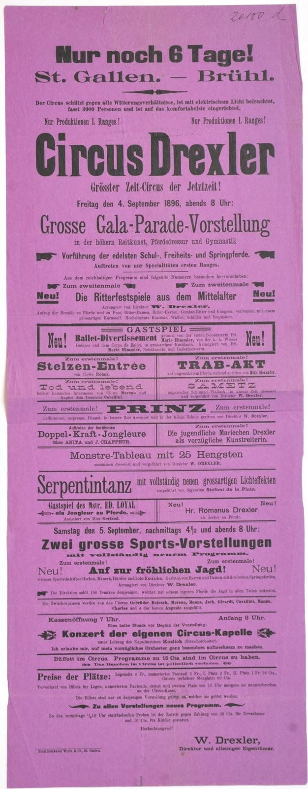 Flugblätter, Programme von Schaustellern und Aeristen