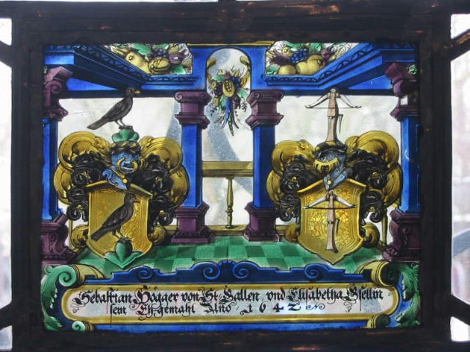 Allianzwappenscheibe von Sebastian Högger II und Elisabeth Gsell, Glasgemälde