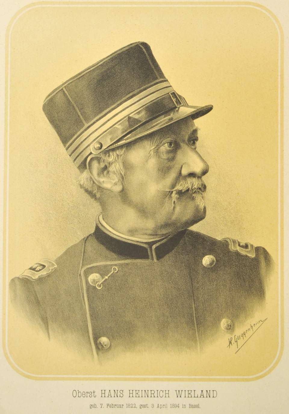 Lithorgraphie Porträt Oberst Heinrich Wieland