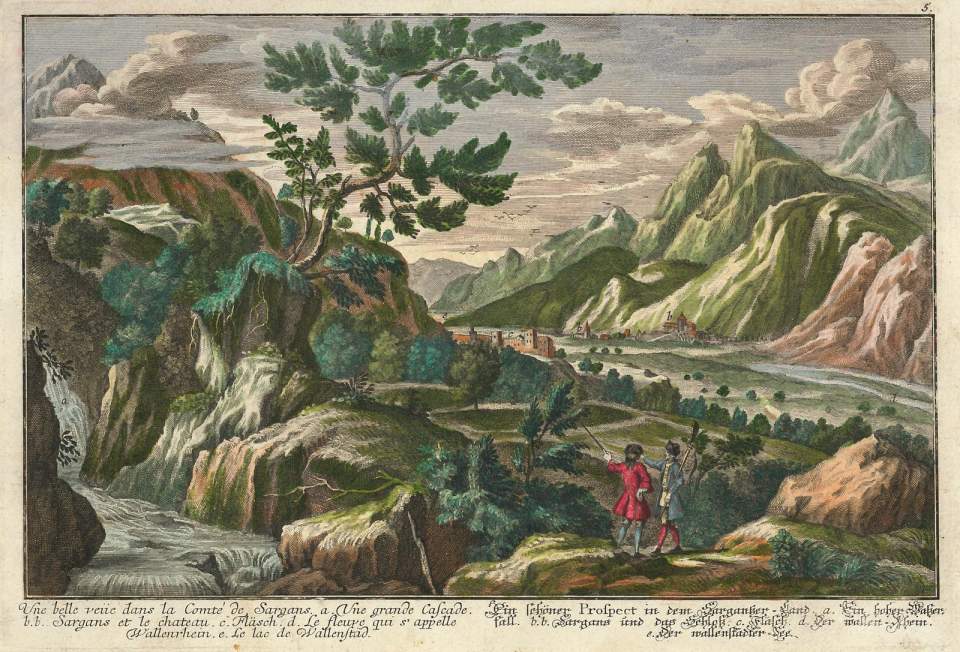 Grafik, Ansicht der Gegend von Sargans