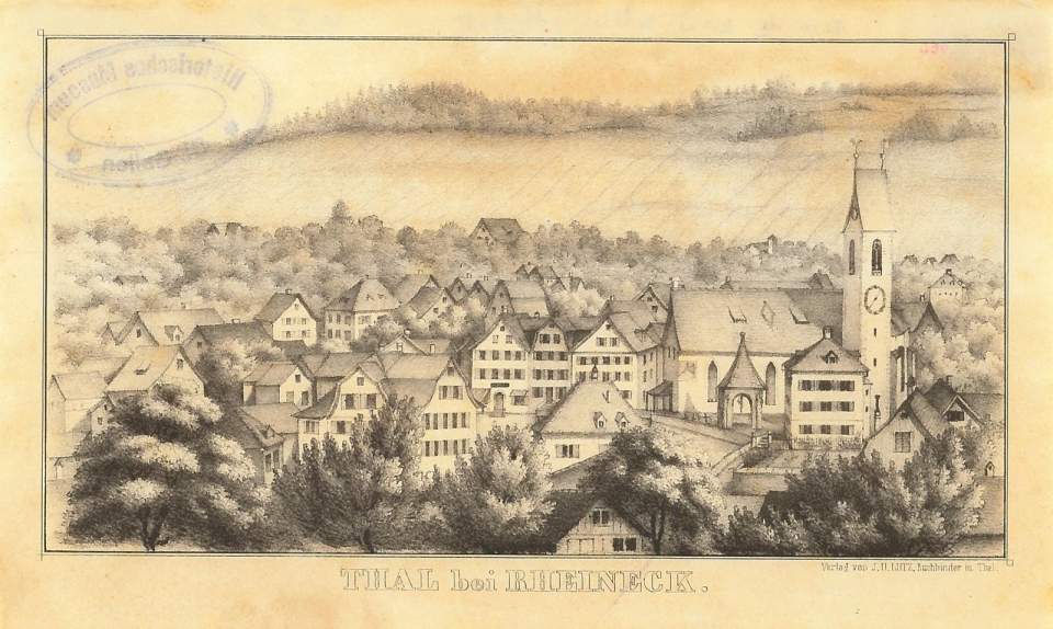 Grafik, Ansicht von Thal bei Rheineck von Süden