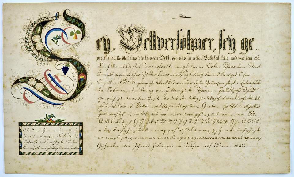 Osterschrift von Johannes Zellweger aus Teufen, Probeschrift