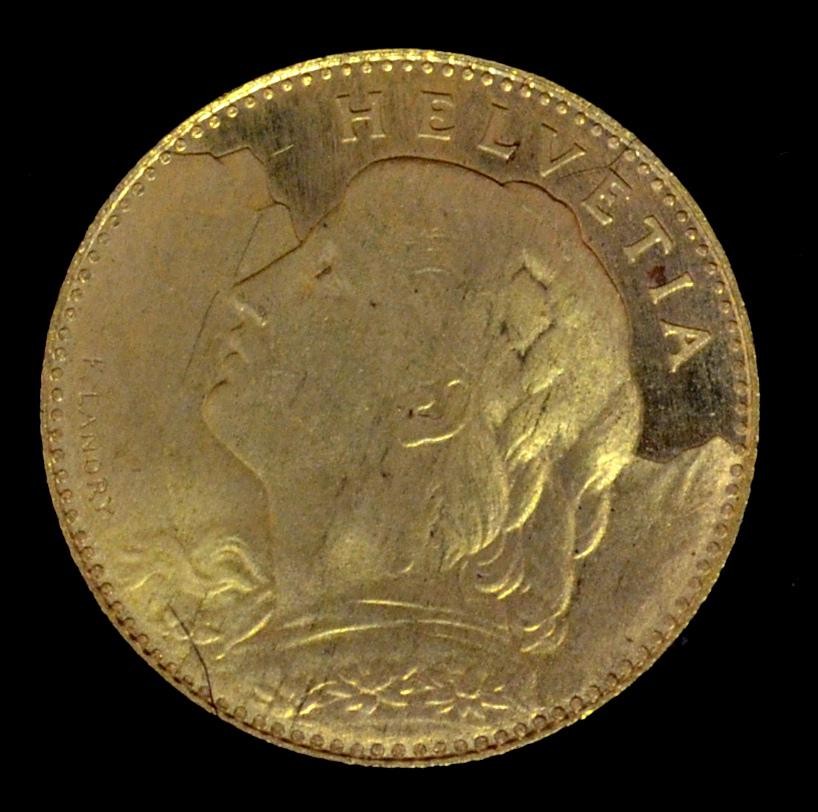 Münze,Gold 10 Franken, Probe, äusserst selten