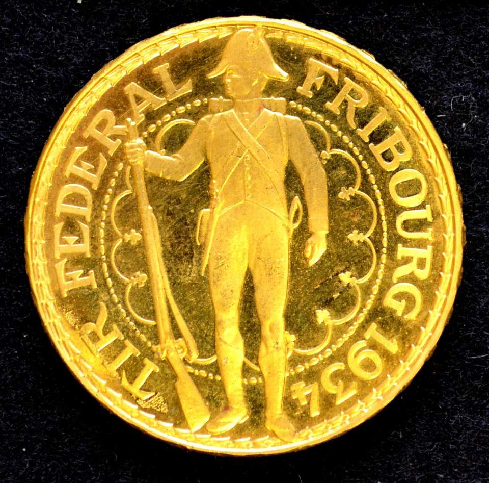 Gedenkmünze Gold, 100 Franken, Eidgenössisches Schützenfest Freiburg