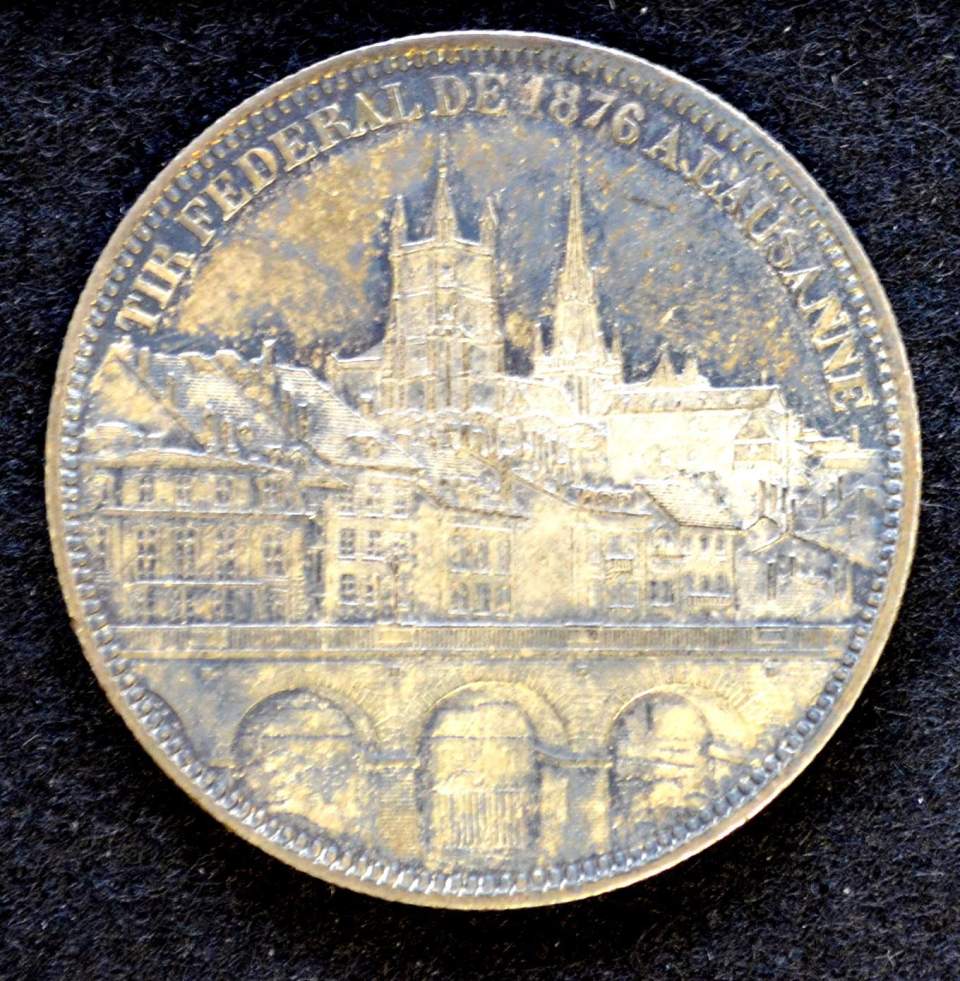 2 Schützentaler 5 Franken, Eidgenössisches Schützenfest in Lausanne 1876