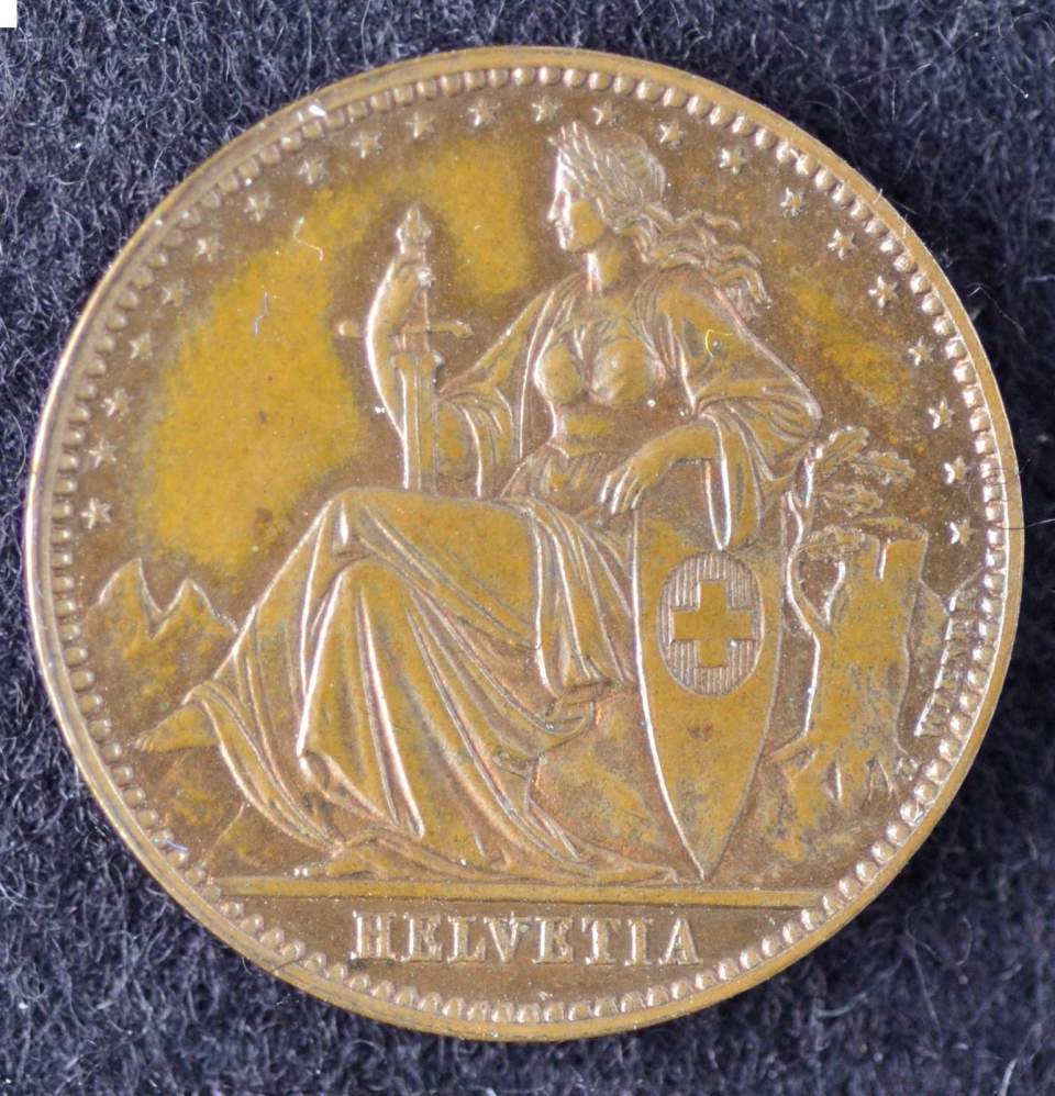 Münze, 20 Franken, Probe, Kupfer, Unikat 1873
