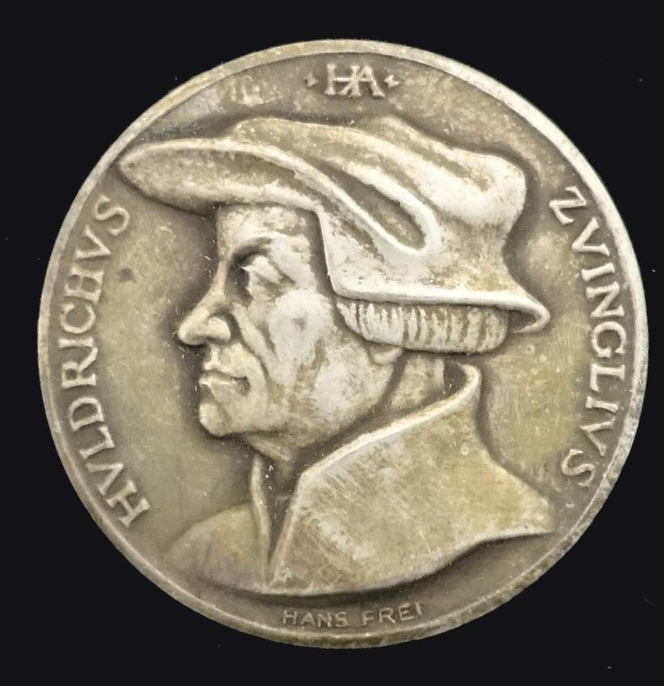 Medaille, Bronze, Ulrich Zwingli, Reformator in Zürich