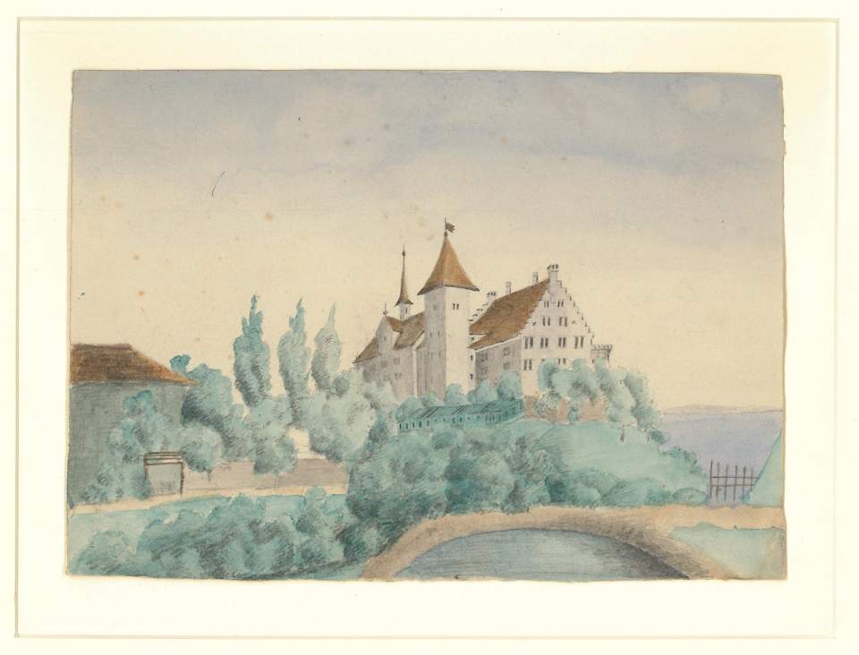 Aquarell, Ansicht von Schloss Wartegg bei Rorschach