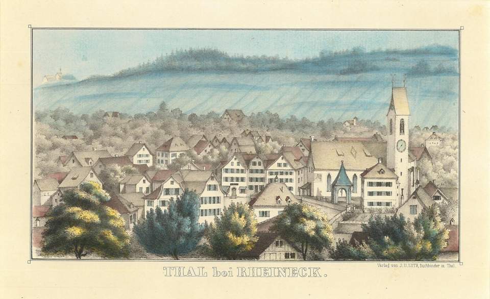 Lithografie, Ansicht von Thal bei Rheineck