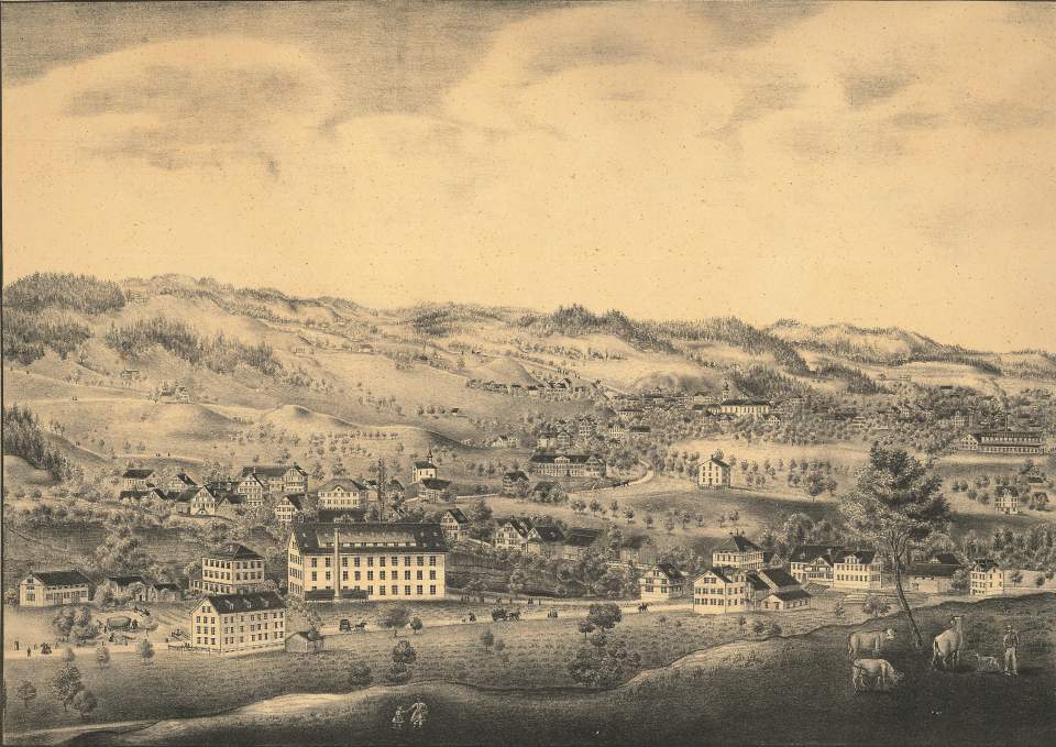 Lithografie, Ansicht Dietfurt und Bütschwil