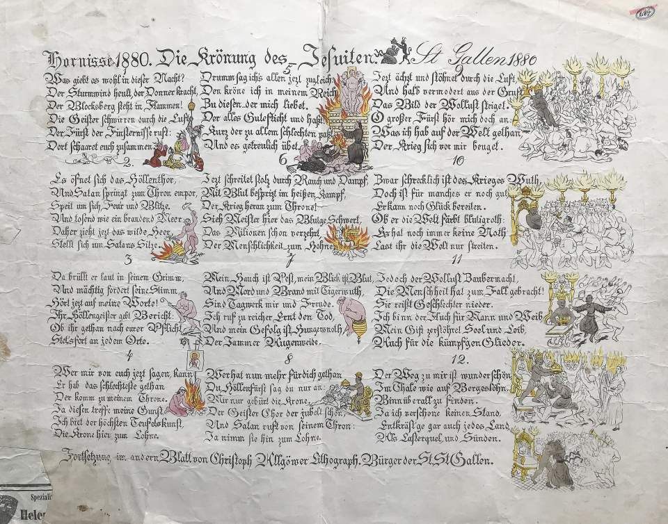 Eine Lithographie Hornisse 1880. Die Krönung des Jesuiten