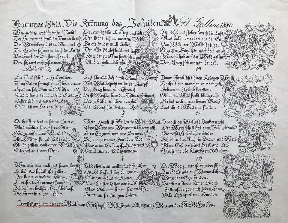 Eine Lithographie Hornisse 1880. Die Krönung des Jesuiten