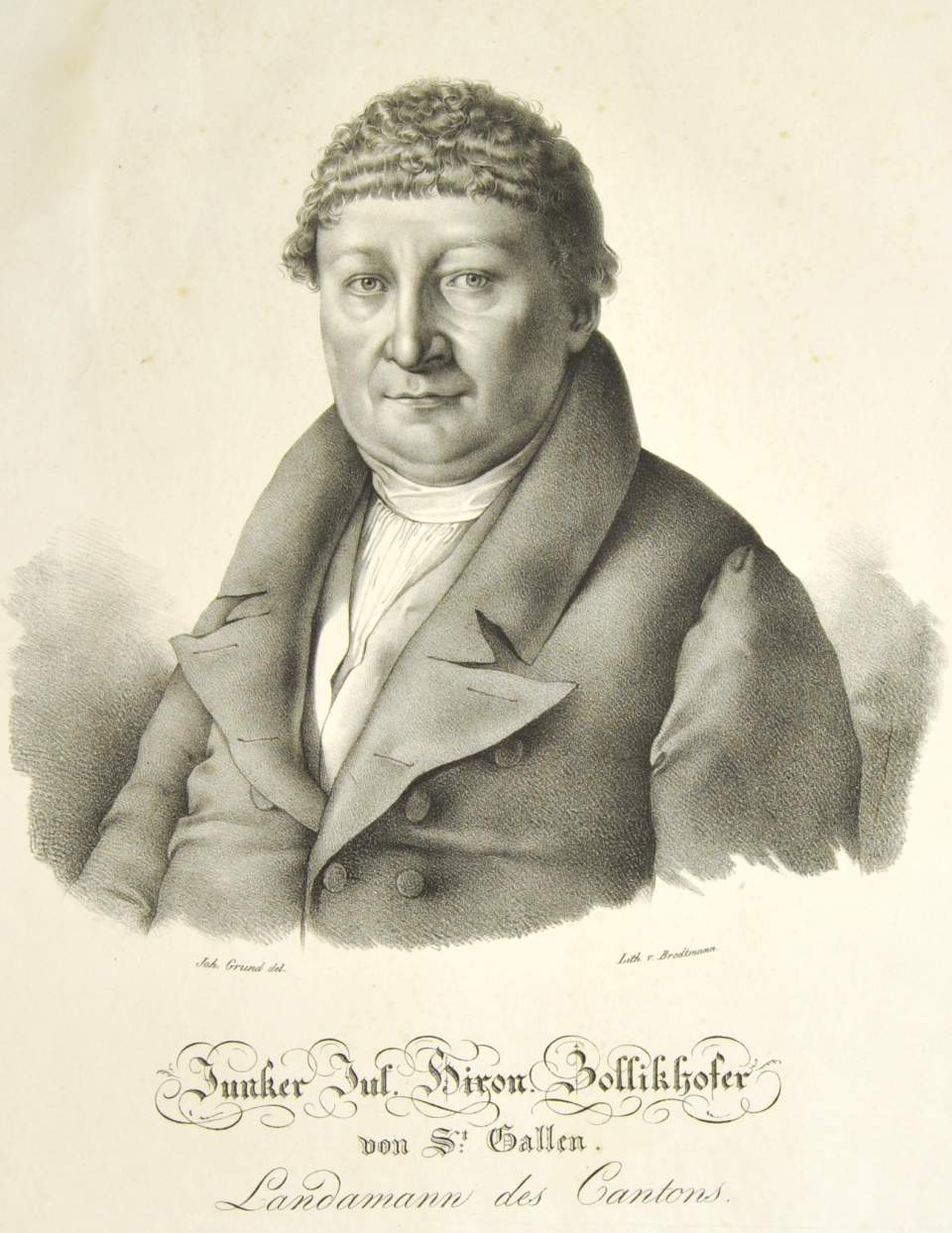 Eine Lithographie Porträt Junker Jul. Hiron. Zollikofer