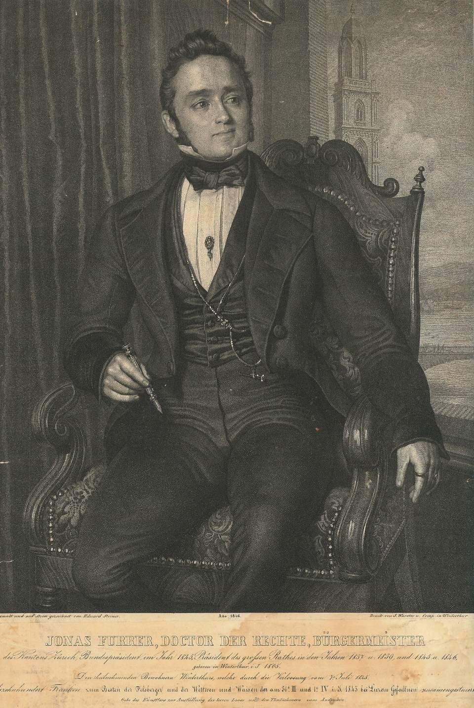 Lithographie, Porträt von Jonas Forrer