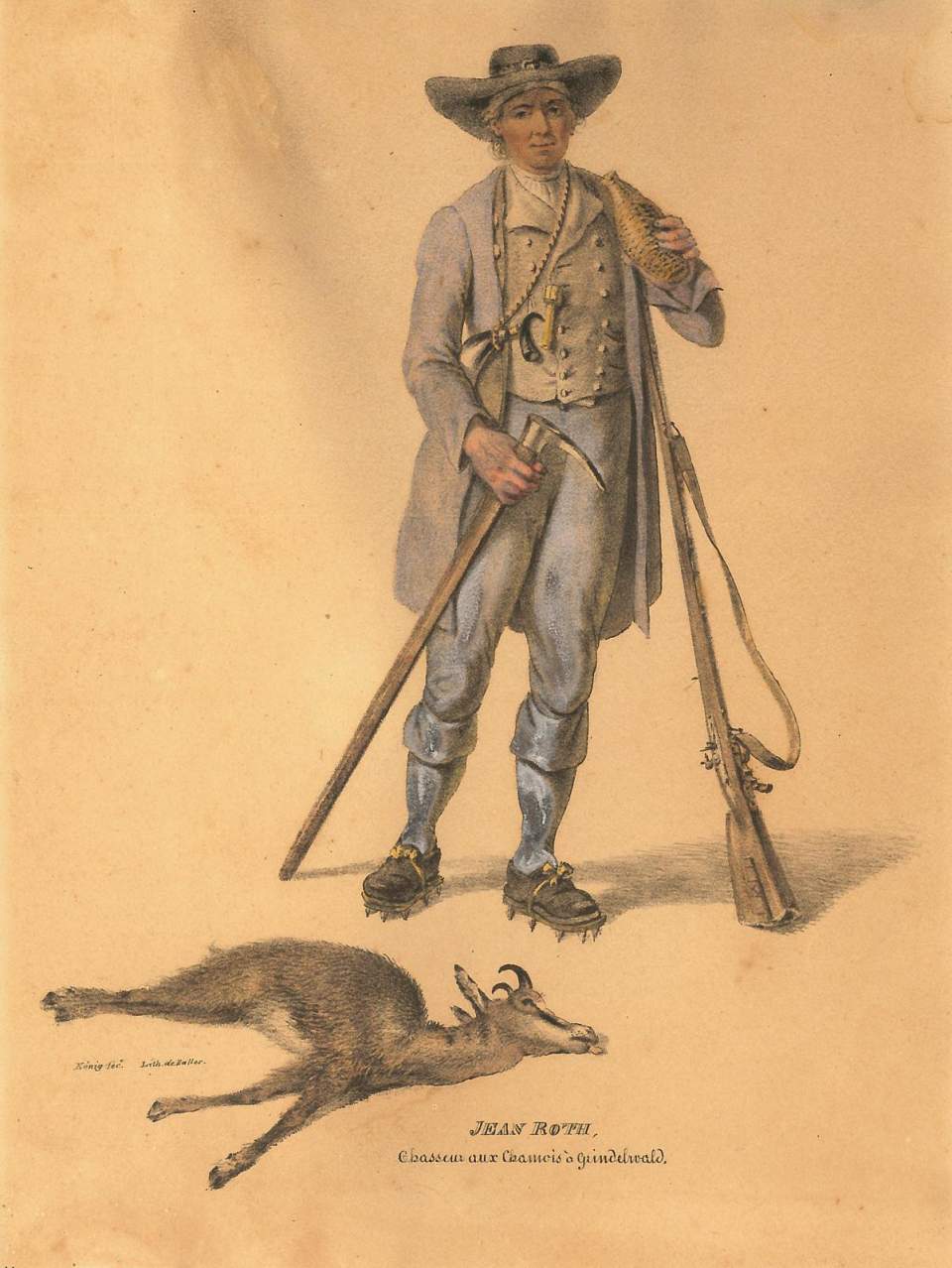 Trachtenbild, Jäger Jean Roth aus Grindelwald in der Tracht des Kantons Bern