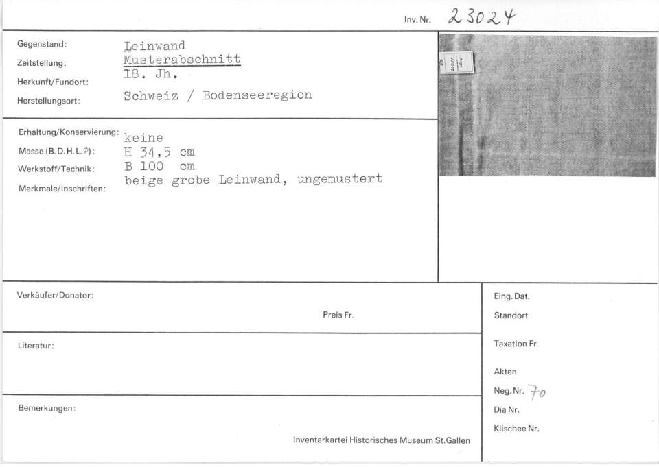 Leinwand, Musterabschnitt