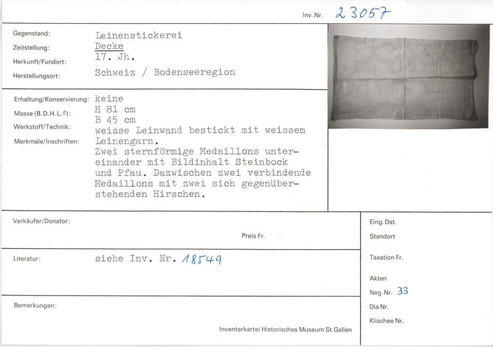 Leinenstickerei, Decke