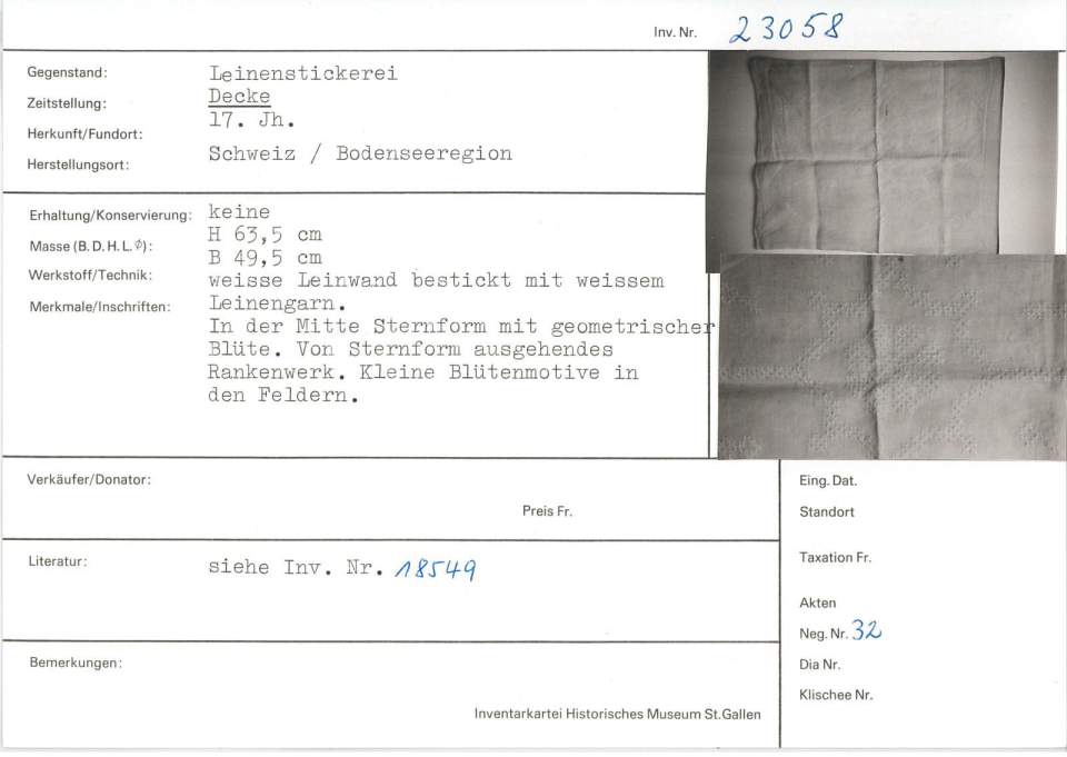 Leinenstickerei, Decke