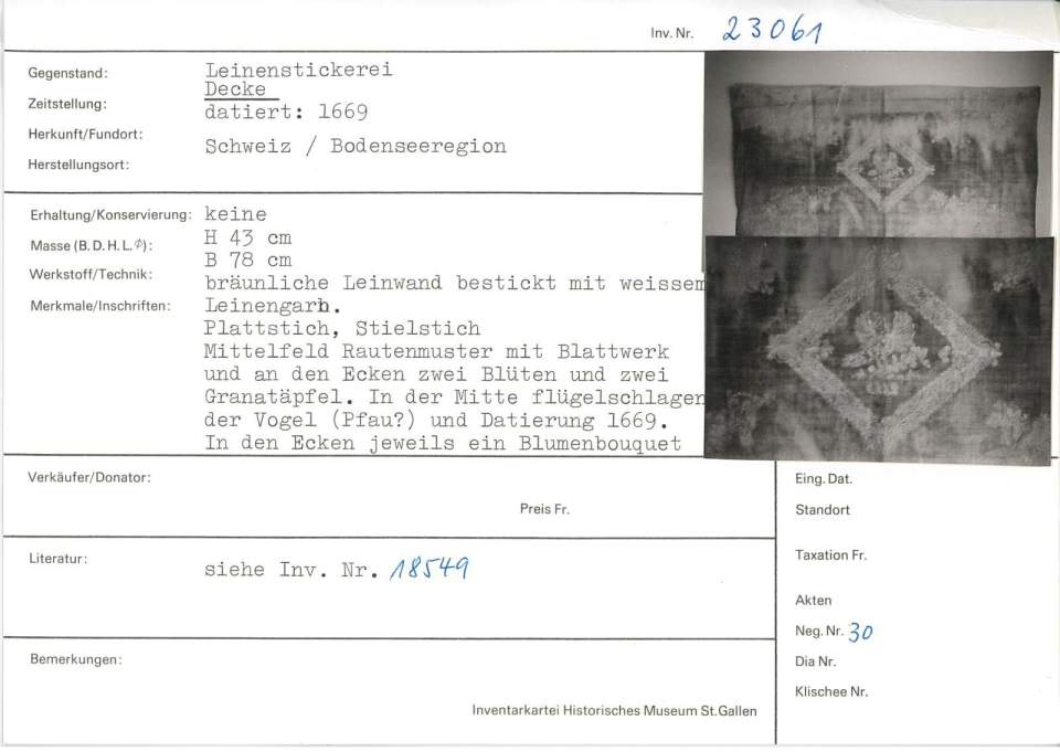 Leinenstickerei, Decke