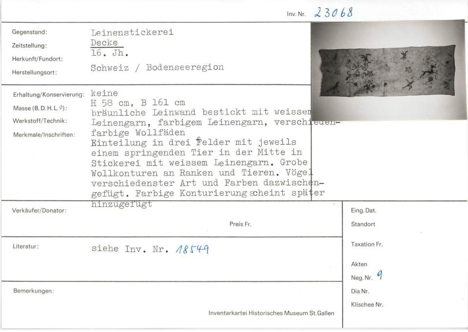 Leinenstickerei, Decke