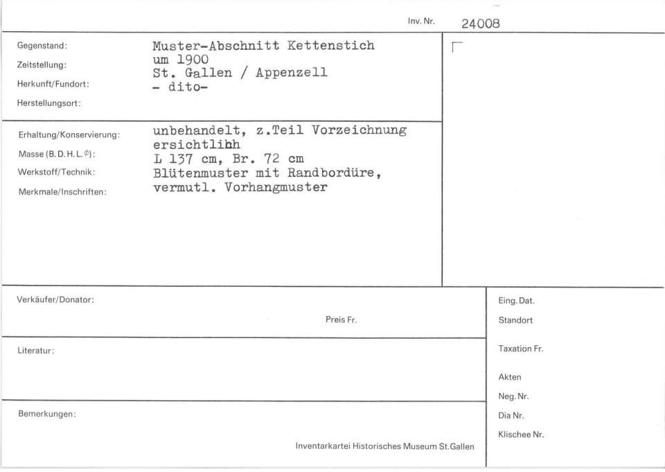 Muster-Abschnitt Kettenstich