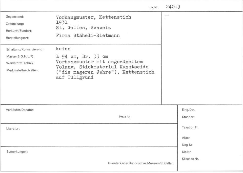 Vorhangmuster Kettenstich