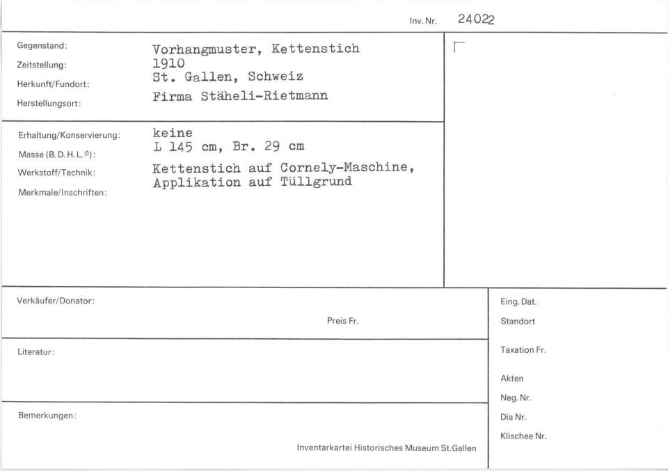 Vorhangmuster Kettenstich